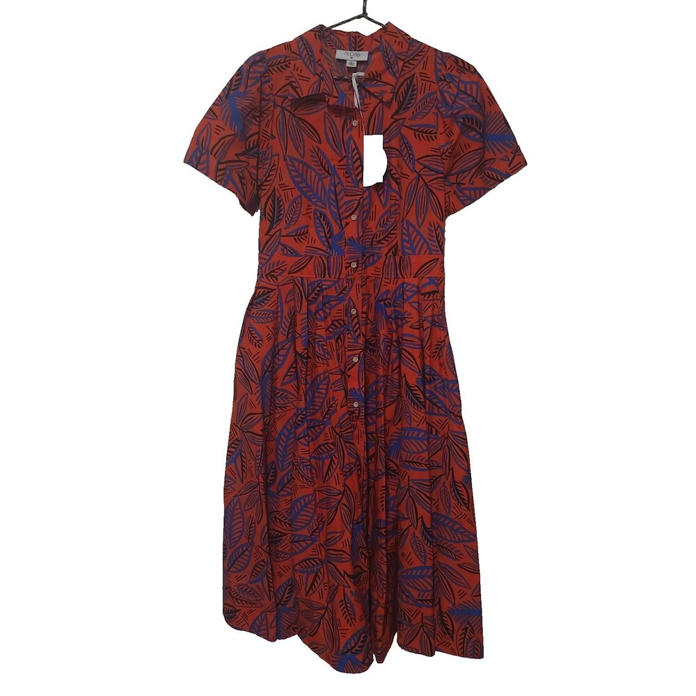 Alexis x Target Tropical Leaf Short Sleeve Shirtdress Orange and Blue Leaf Print